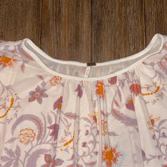 NEW Free People Boho Dusty Pink Floral Long Sheer Sleeve Pull Over Peasant top L - Picture 8 of 14